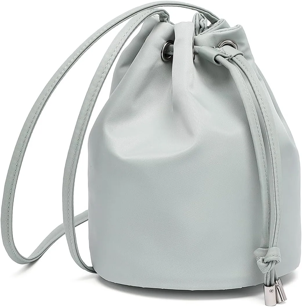 Black Drawstring Crossbody Bag Nylon Fabric Large Capacity Organizer Bag with Gold Tone Hardware