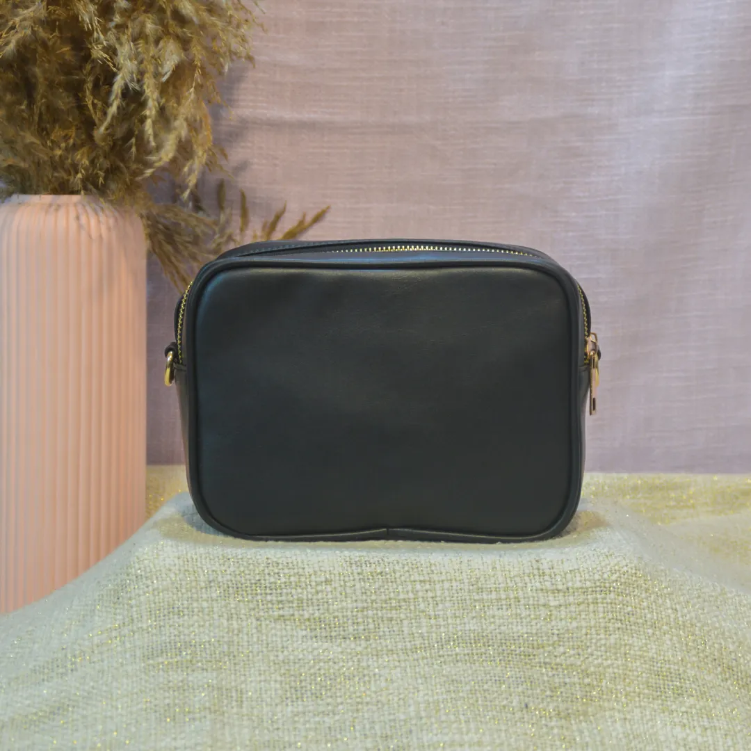Black Dual Compartment Sling Bag with Black Tribal Belt