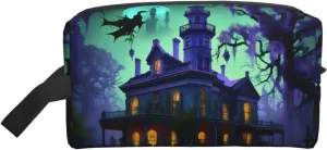 Black Haunted Mansion Print Travel Toiletry Organizer Bag, Large Capacity Storage For Cosmetics, Toiletries