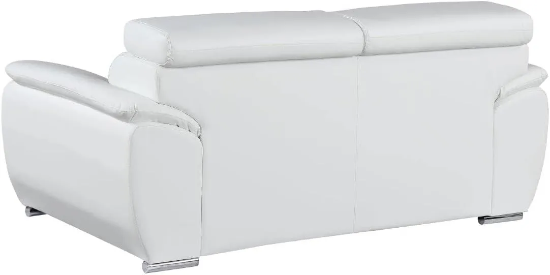 Blackjack Furniture 4571 Veal Collection 2 Piece Genuine Leather Sofa Set for Living Room, Modern Couch and Loveseat with Lumbar Support and Large Adjustable Headrests, 2 3 Seater, White
