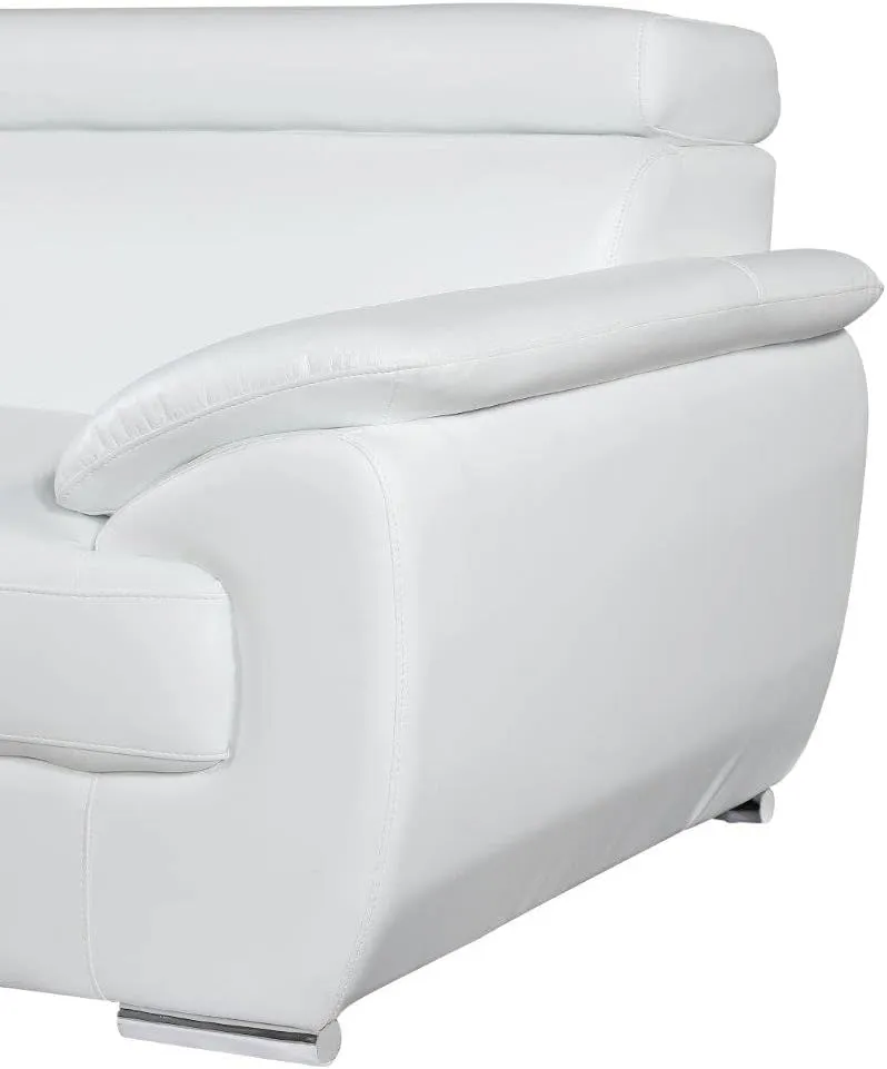 Blackjack Furniture 4571 Veal Collection 2 Piece Genuine Leather Sofa Set for Living Room, Modern Couch and Loveseat with Lumbar Support and Large Adjustable Headrests, 2 3 Seater, White