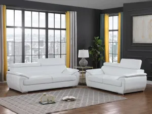 Blackjack Furniture 4571 Veal Collection 2 Piece Genuine Leather Sofa Set for Living Room, Modern Couch and Loveseat with Lumbar Support and Large Adjustable Headrests, 2 3 Seater, White