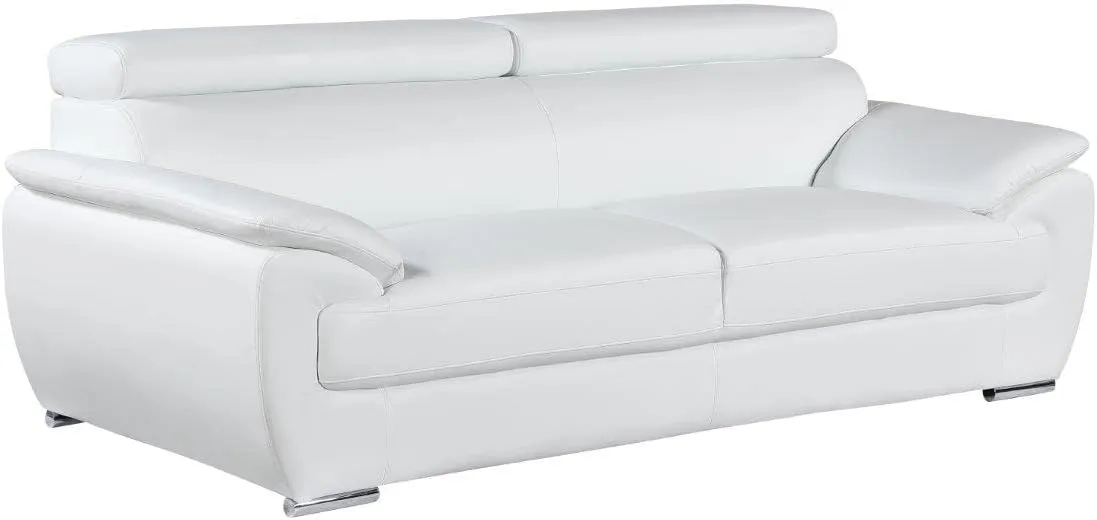 Blackjack Furniture 4571 Veal Collection 2 Piece Genuine Leather Sofa Set for Living Room, Modern Couch and Loveseat with Lumbar Support and Large Adjustable Headrests, 2 3 Seater, White