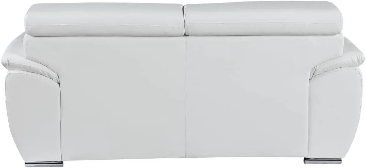 Blackjack Furniture 4571 Veal Collection 2 Piece Genuine Leather Sofa Set for Living Room, Modern Couch and Loveseat with Lumbar Support and Large Adjustable Headrests, 2 3 Seater, White