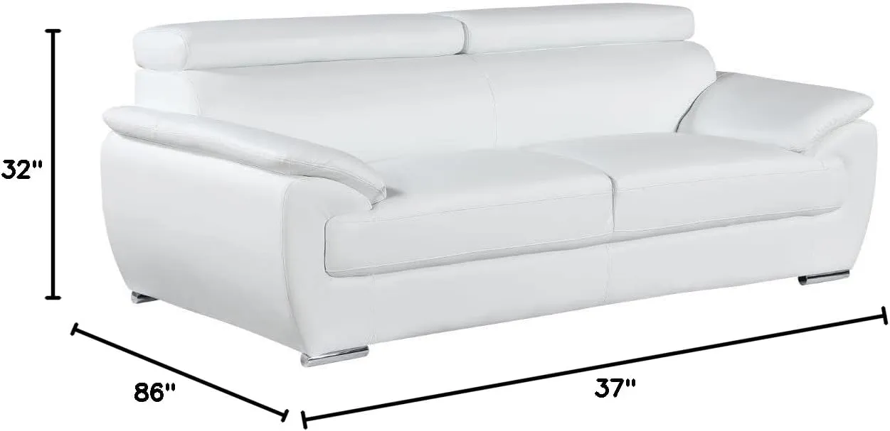Blackjack Furniture 4571 Veal Collection 2 Piece Genuine Leather Sofa Set for Living Room, Modern Couch and Loveseat with Lumbar Support and Large Adjustable Headrests, 2 3 Seater, White