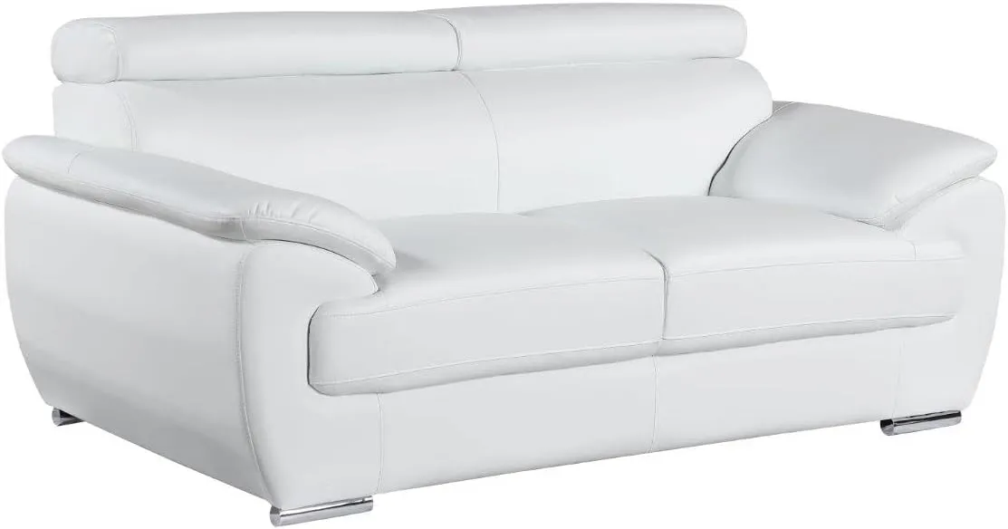 Blackjack Furniture 4571 Veal Collection 2 Piece Genuine Leather Sofa Set for Living Room, Modern Couch and Loveseat with Lumbar Support and Large Adjustable Headrests, 2 3 Seater, White