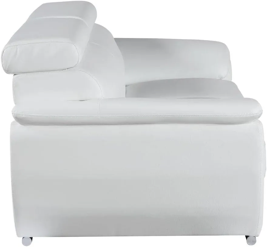 Blackjack Furniture 4571 Veal Collection 2 Piece Genuine Leather Sofa Set for Living Room, Modern Couch and Loveseat with Lumbar Support and Large Adjustable Headrests, 2 3 Seater, White