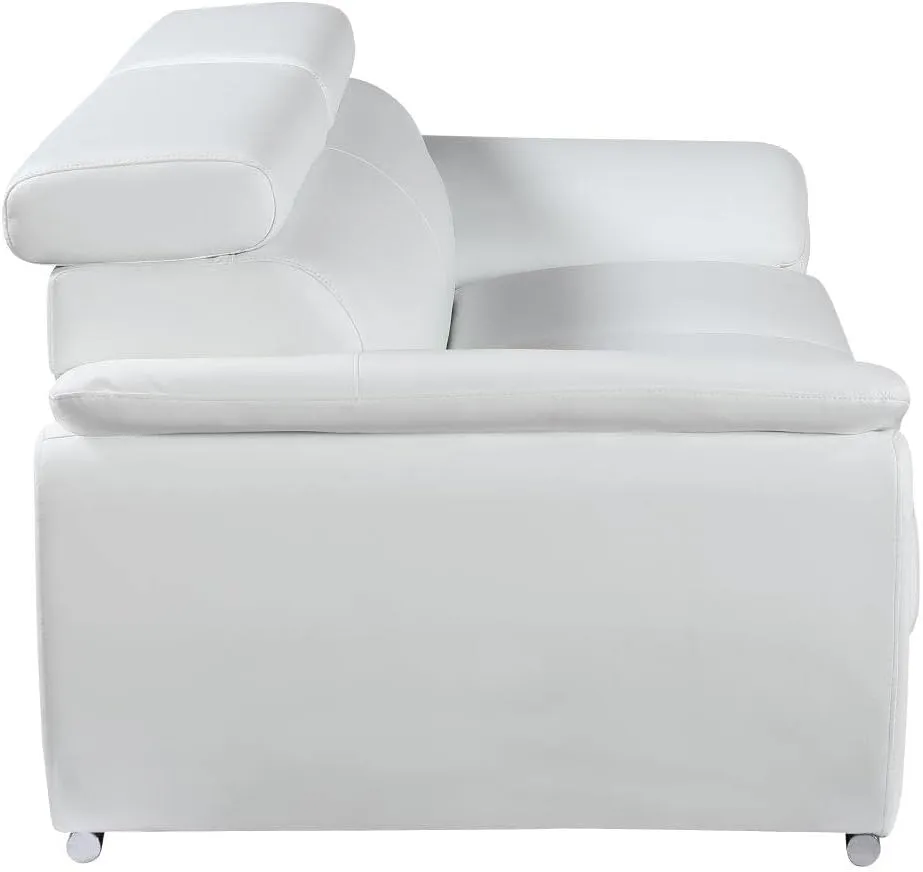 Blackjack Furniture 4571 Veal Collection 2 Piece Genuine Leather Sofa Set for Living Room, Modern Couch and Loveseat with Lumbar Support and Large Adjustable Headrests, 2 3 Seater, White