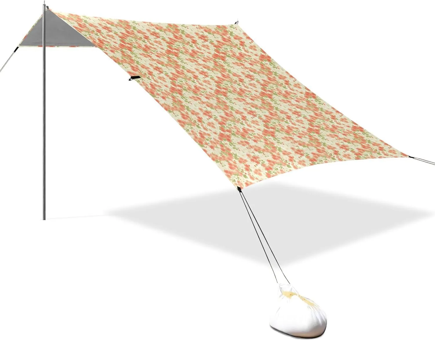 Blooming Pink Small Flowers Foldable Beach Cabana UPF50 Waterproof Sun Shelter Includes Sand Shovel, Sandbags, Stability Poles for Camping, Picnics, Backyard