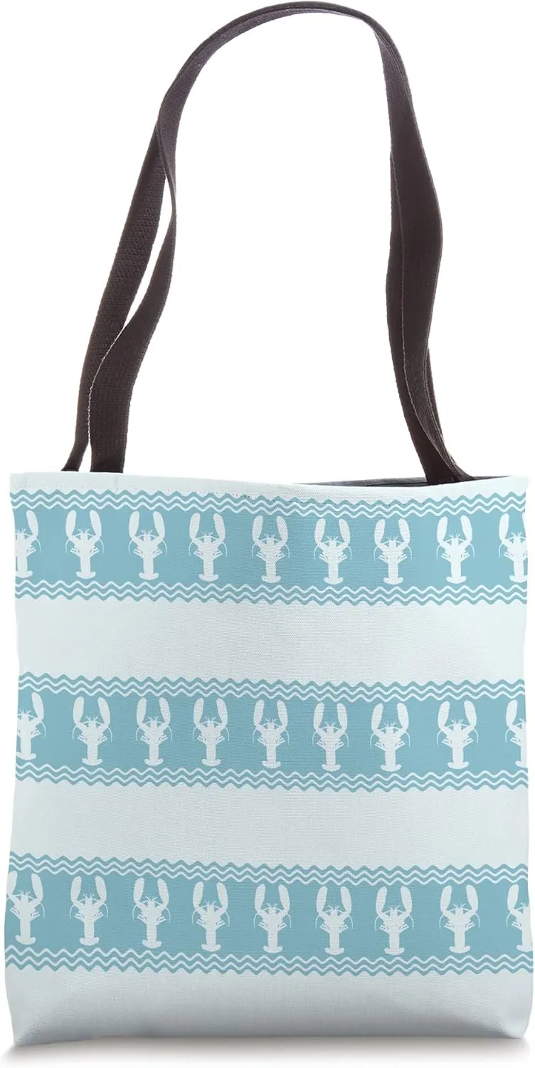 Blue Coastal Lobster Stripes Tote Bag