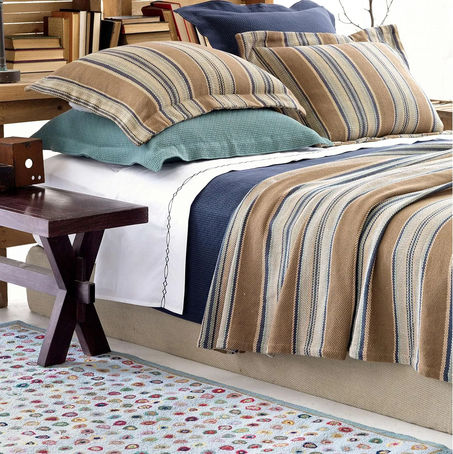 Blue Heron Blanket Sham, Standard Size, Blue Stripe Pattern