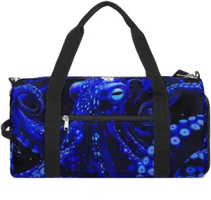 Blue Octopus With Glowing Tentacles Sea Sports Gym Bag for Men Women Travel Duffel Bag with Shoulder Strap