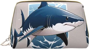 Blue Shark Printed Small Makeup Bag,Travel Cosmetic Bag Purse with Zipper,Water-resistant Makeup Organizer Bag for Women