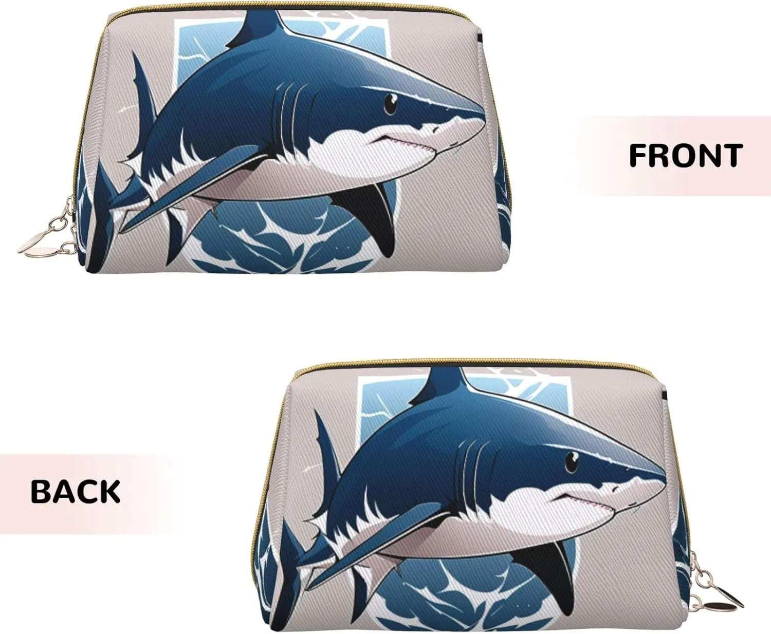 Blue Shark Printed Small Makeup Bag,Travel Cosmetic Bag Purse with Zipper,Water-resistant Makeup Organizer Bag for Women