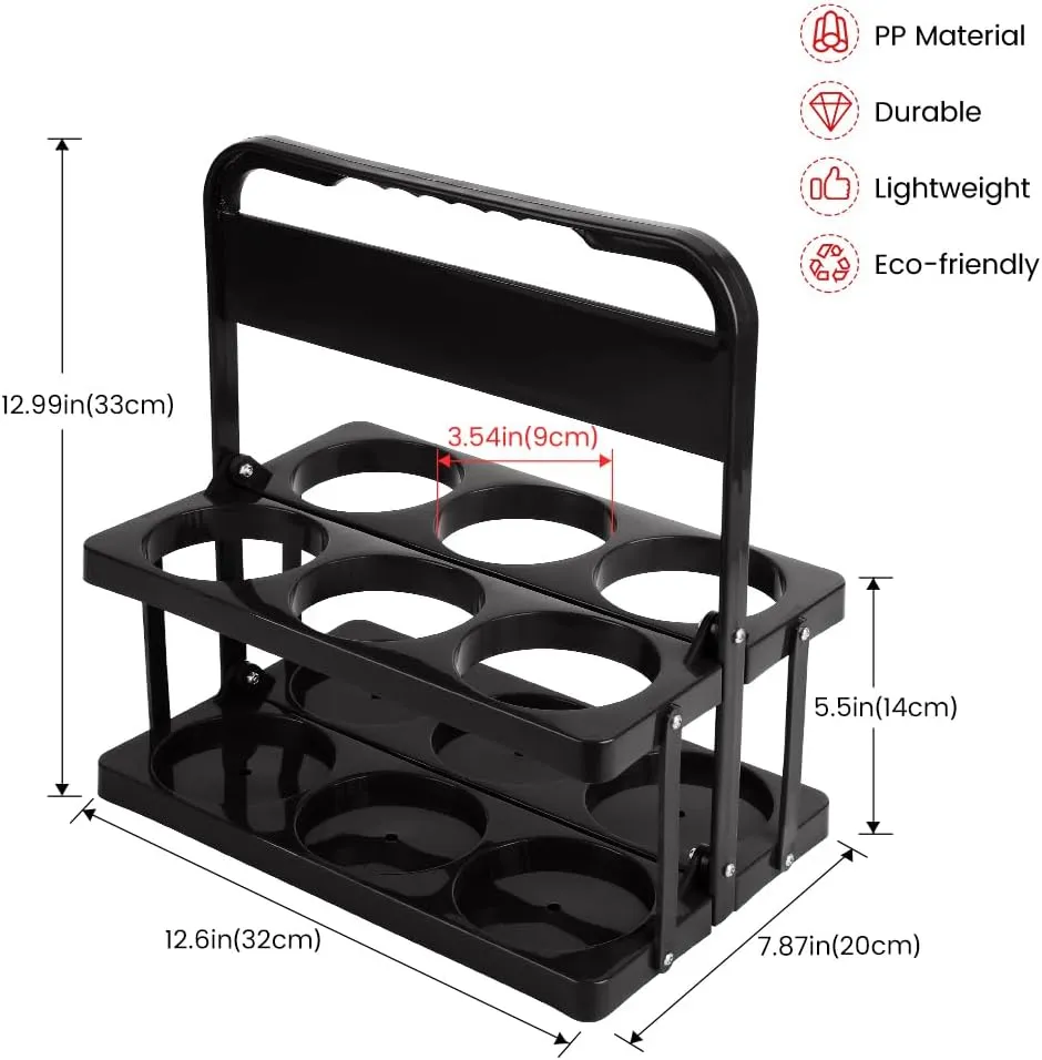 Bodaon 6 Cup Drink Carrier with Handle, Plastic Cup Carriers for Drinks, Drink Holder for Car, GrubHub/Eats Doordash Accessories, Portable Foldable Reusable Mobile, Use for Food Delivery Bag, Black