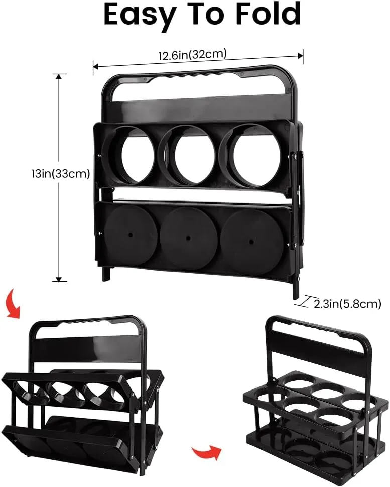 Bodaon 6 Cup Drink Carrier with Handle, Plastic Cup Carriers for Drinks, Drink Holder for Car, GrubHub/Eats Doordash Accessories, Portable Foldable Reusable Mobile, Use for Food Delivery Bag, Black