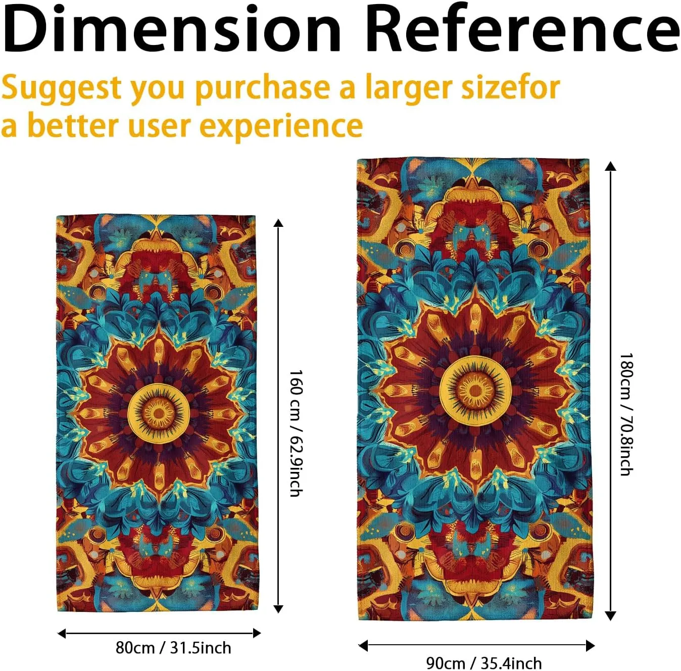 Bohemian Mandala Microfiber Beach Towel Stunning Jewel Tone Floral Print Quick Dry Lightweight Sand Free Bath Towel, Outdoor Travel Picnic Essentials 62x31 Inch