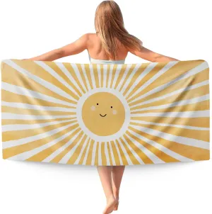 Boho Yellow Sun Sunshine Beach Towel Gifts for Women, Sunrise Sunset Microfiber Beach Towels Oversized 30x60 Inch, Boho Quick Dry Travel Sand Free Beach Towel Decor for Bathroom Swimming Pool