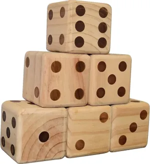 Bolaball 3.5" Giant Wooden Yard Dice Set for Outdoor Fun, Barbeque, Party Events, Backyard Games, Beach Games, Lawn Games Includes 6 Dice and a Carry Bag for Easy Storage