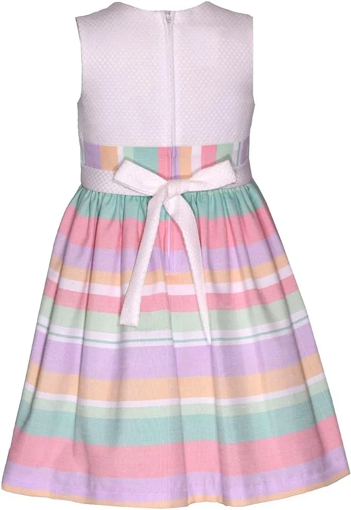Bonnie Jean Girls 2T-16 Pastel Stripe Woven Yoke Bow Dress