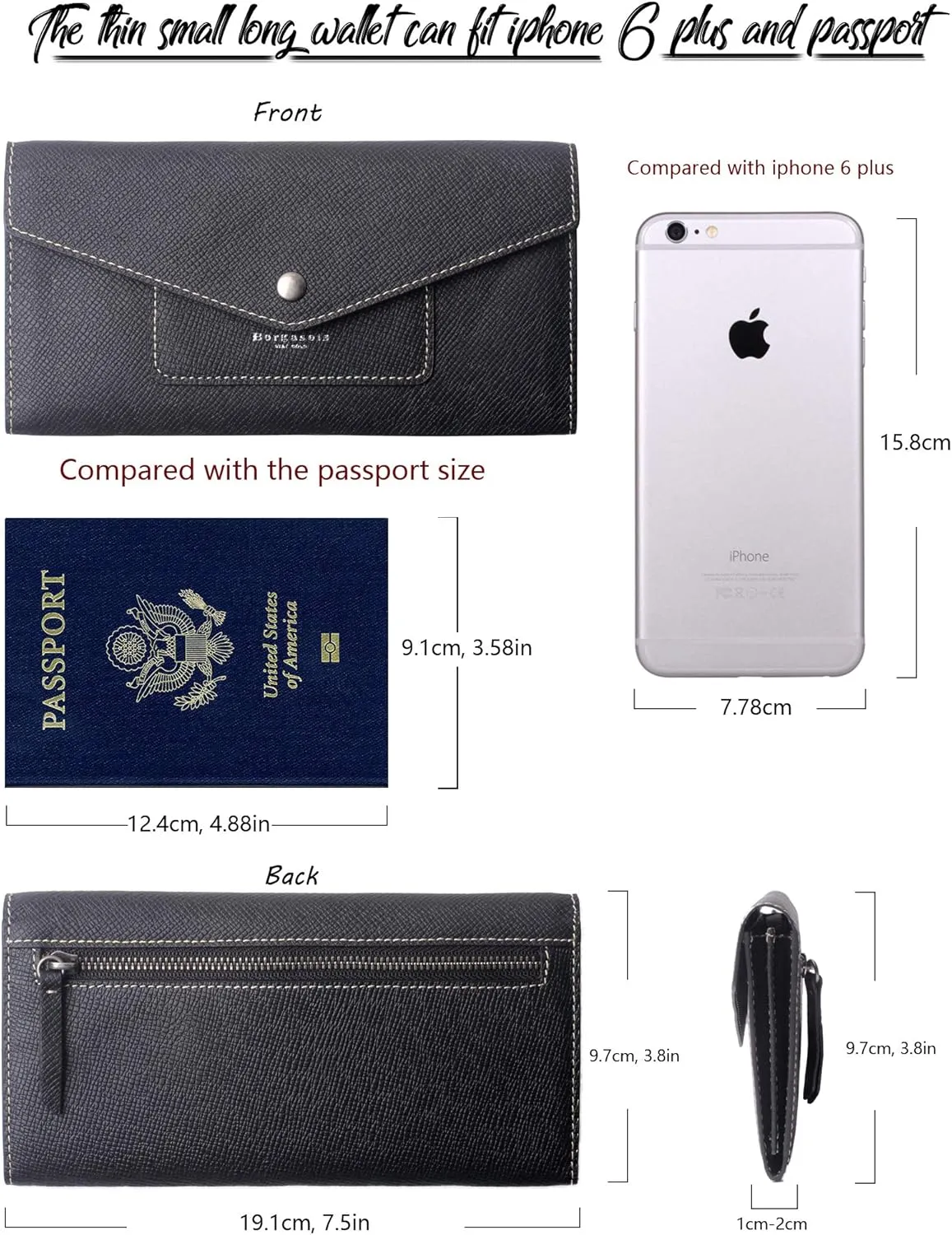 Borgasets Wallet for Women Bifold Leather Ladies Phone Cluth Travel Long Zipper Purse with Large Capacity and Thin