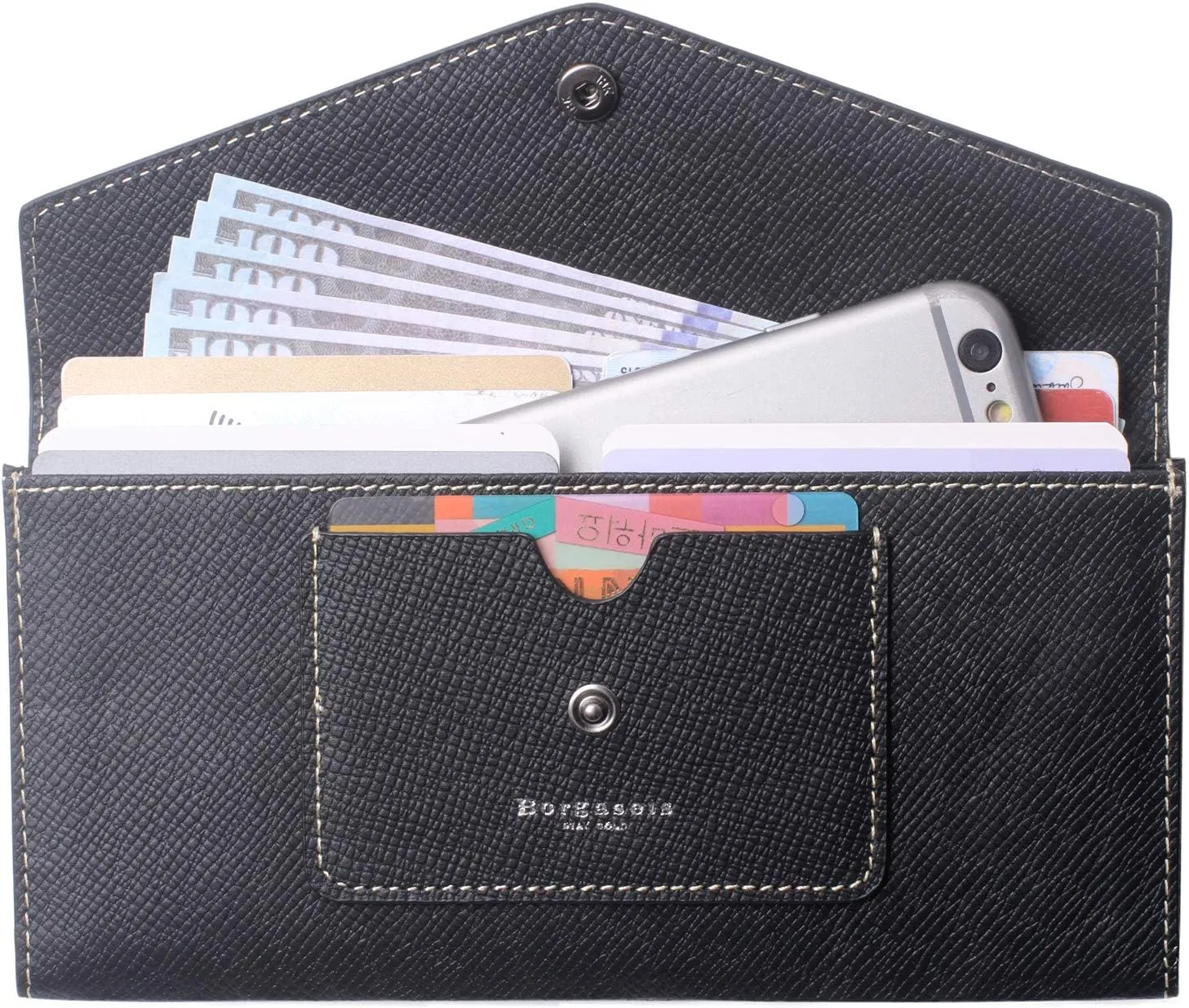 Borgasets Wallet for Women Bifold Leather Ladies Phone Cluth Travel Long Zipper Purse with Large Capacity and Thin
