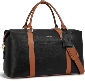 BOSTANTEN Weekender Bags for Women Leather Duffle Bag for Travel Overnight Duffel Carry on Large Tote with Trolley Sleeve and Luggage Tag