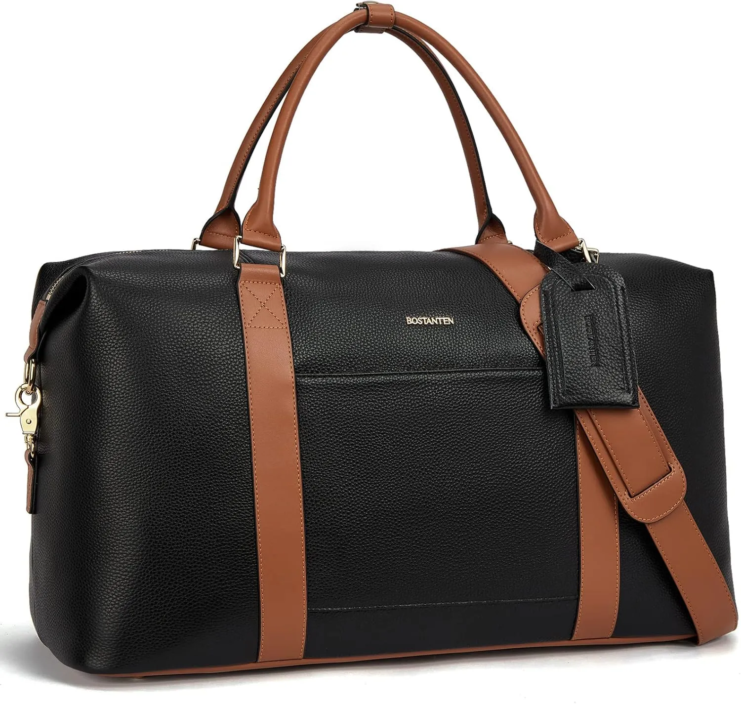 BOSTANTEN Weekender Bags for Women Leather Duffle Bag for Travel Overnight Duffel Carry on Large Tote with Trolley Sleeve and Luggage Tag