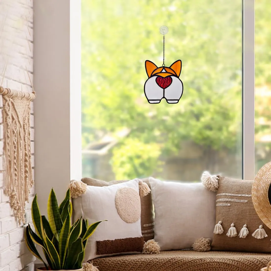 BOXCASA Corgi Dog Stained Glass Window Hanging,Funny Suncatcher for Window Hanging, Dog Lovers Gifts for Women,Stained Glass Pet Memorial Gifts