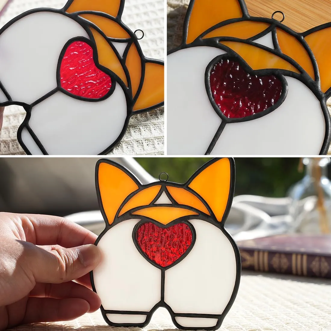 BOXCASA Corgi Dog Stained Glass Window Hanging,Funny Suncatcher for Window Hanging, Dog Lovers Gifts for Women,Stained Glass Pet Memorial Gifts