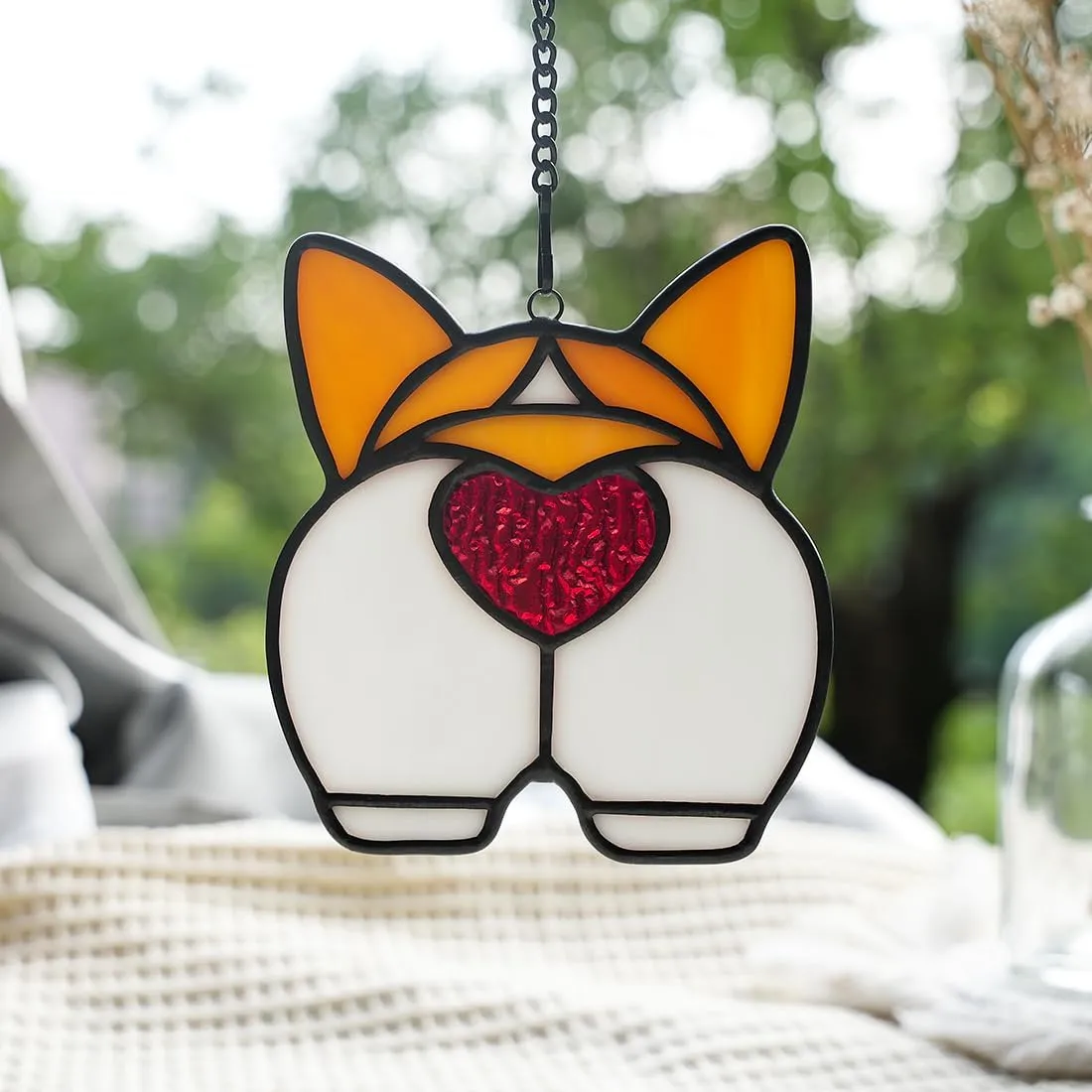BOXCASA Corgi Dog Stained Glass Window Hanging,Funny Suncatcher for Window Hanging, Dog Lovers Gifts for Women,Stained Glass Pet Memorial Gifts