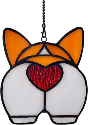 BOXCASA Corgi Dog Stained Glass Window Hanging,Funny Suncatcher for Window Hanging, Dog Lovers Gifts for Women,Stained Glass Pet Memorial Gifts