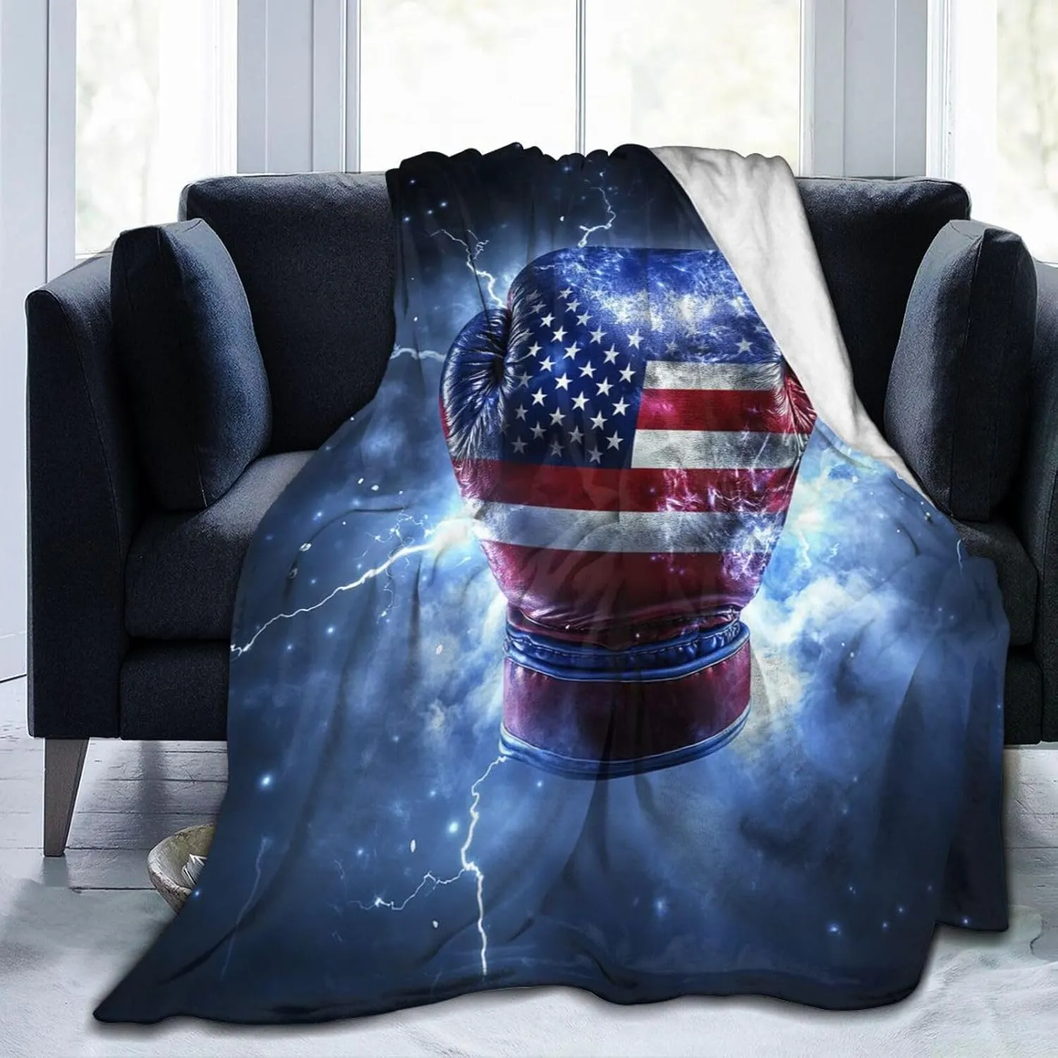 Boxing Throw Blanket Cozy Plush American Flag Gloves Blankets Flannel Fleece Lightweight Fuzzy Party Blanket Gifts for Girls Women Men Boys 50"X40"
