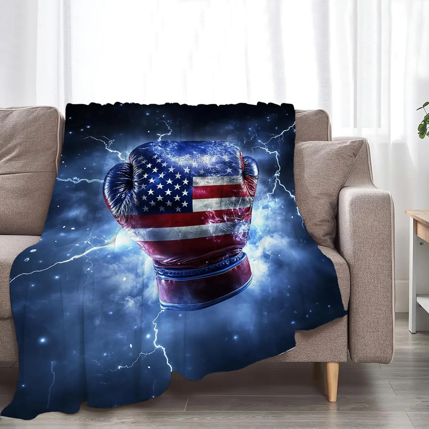 Boxing Throw Blanket Cozy Plush American Flag Gloves Blankets Flannel Fleece Lightweight Fuzzy Party Blanket Gifts for Girls Women Men Boys 50"X40"