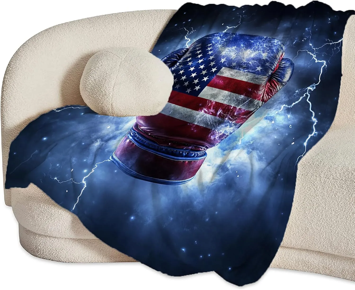 Boxing Throw Blanket Cozy Plush American Flag Gloves Blankets Flannel Fleece Lightweight Fuzzy Party Blanket Gifts for Girls Women Men Boys 50"X40"