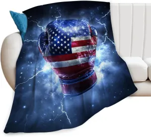 Boxing Throw Blanket Cozy Plush American Flag Gloves Blankets Flannel Fleece Lightweight Fuzzy Party Blanket Gifts for Girls Women Men Boys 50"X40"