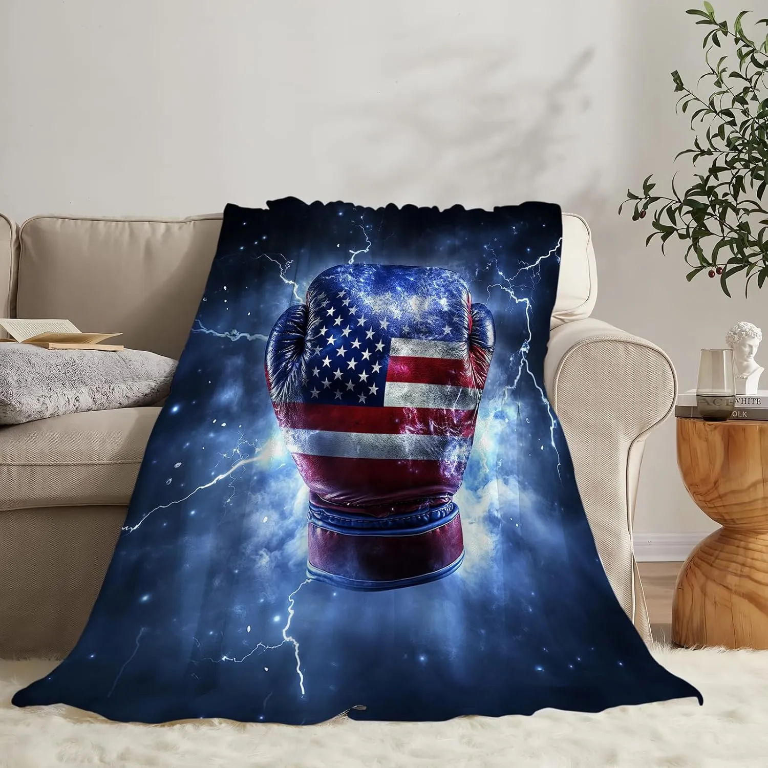 Boxing Throw Blanket Cozy Plush American Flag Gloves Blankets Flannel Fleece Lightweight Fuzzy Party Blanket Gifts for Girls Women Men Boys 50"X40"