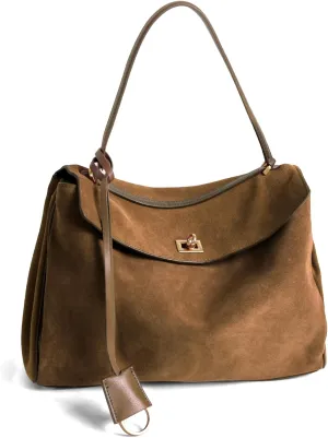 BOYATU Leather Suede Tote Bag for Women: Genuine Leather Shoulder Handbag - Large Suede Purse Satchel Bag