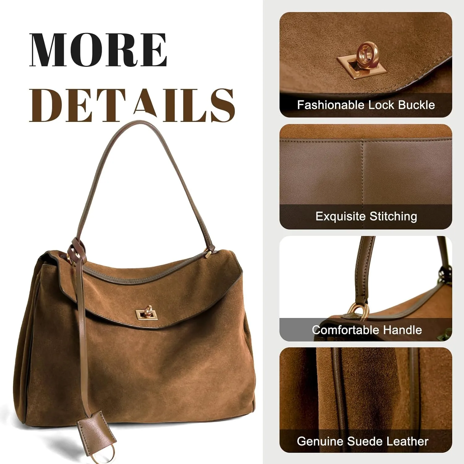 BOYATU Leather Suede Tote Bag for Women: Genuine Leather Shoulder Handbag - Large Suede Purse Satchel Bag