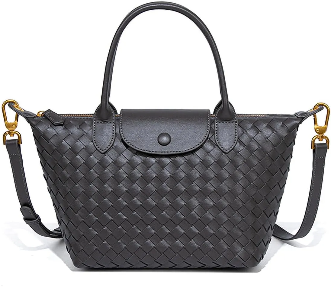 Braided Luxury Women's Leather Tote Top Handle Age Elegant Large Capacity Travel Day Crossbody Bag