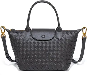 Braided Luxury Women's Leather Tote Top Handle Age Elegant Large Capacity Travel Day Crossbody Bag