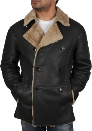 BRANDSLOCK Mens Genuine RAF Sheepskin Leather Aviator Jacket Large Brown