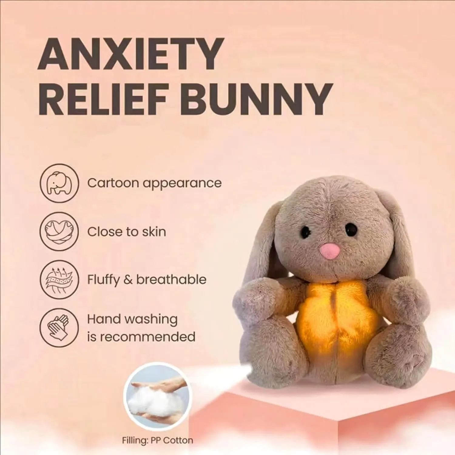 Breathing Stuffed Animal, Baby Easter Basket Stuffers for Toddler Anxiety Stuffed Animal, Mushplushies Breathing Animals Easter Bunny Decor, Bunny Toy Easter Valentine Classroom Students Gift