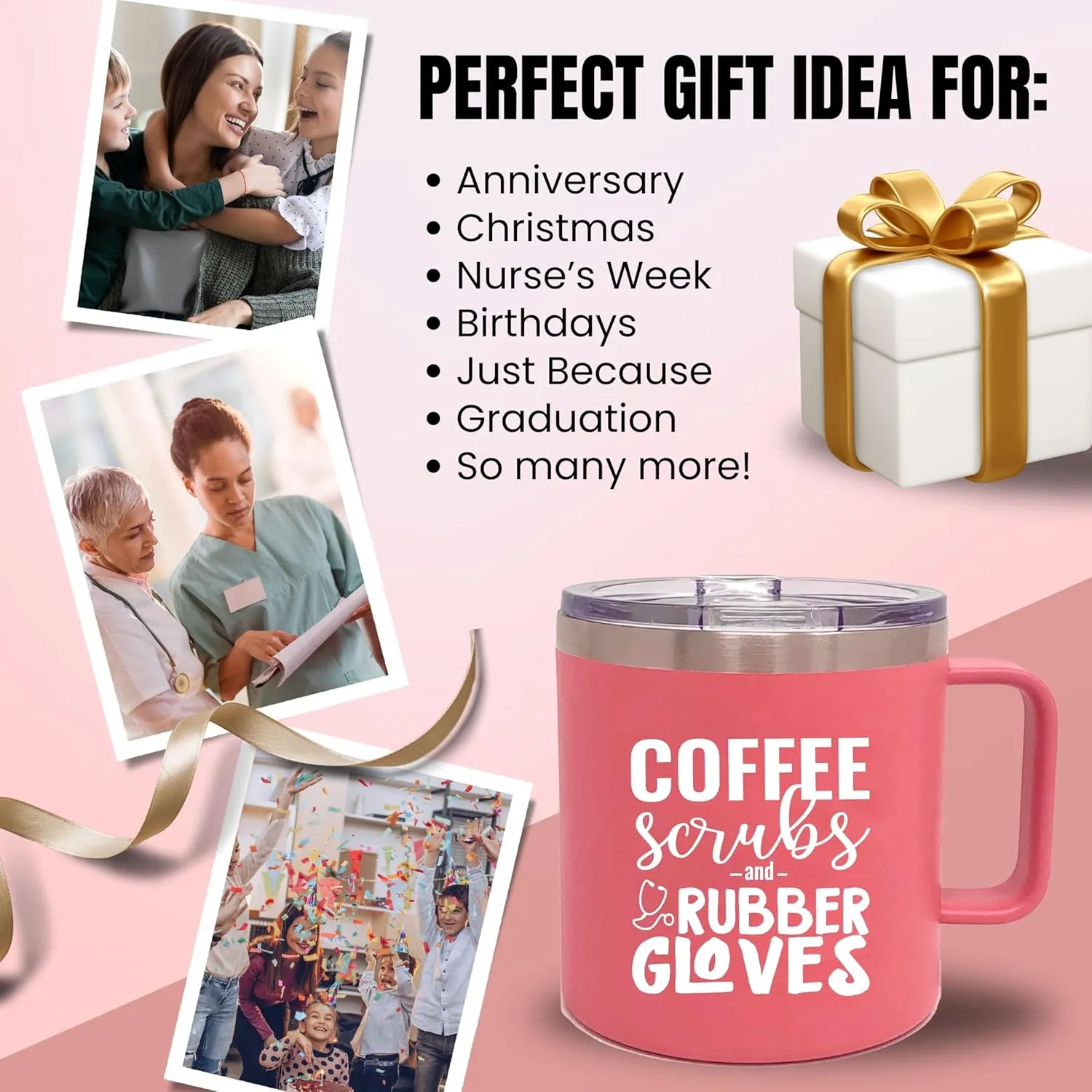 Brooke & Jess Designs Coffee Scrubs 14 oz Coffee Cup Tumbler Mug with Lid - Gift for Nurse, RN, CNA, LPN, Nursing Student, Doctor, Nurses Week