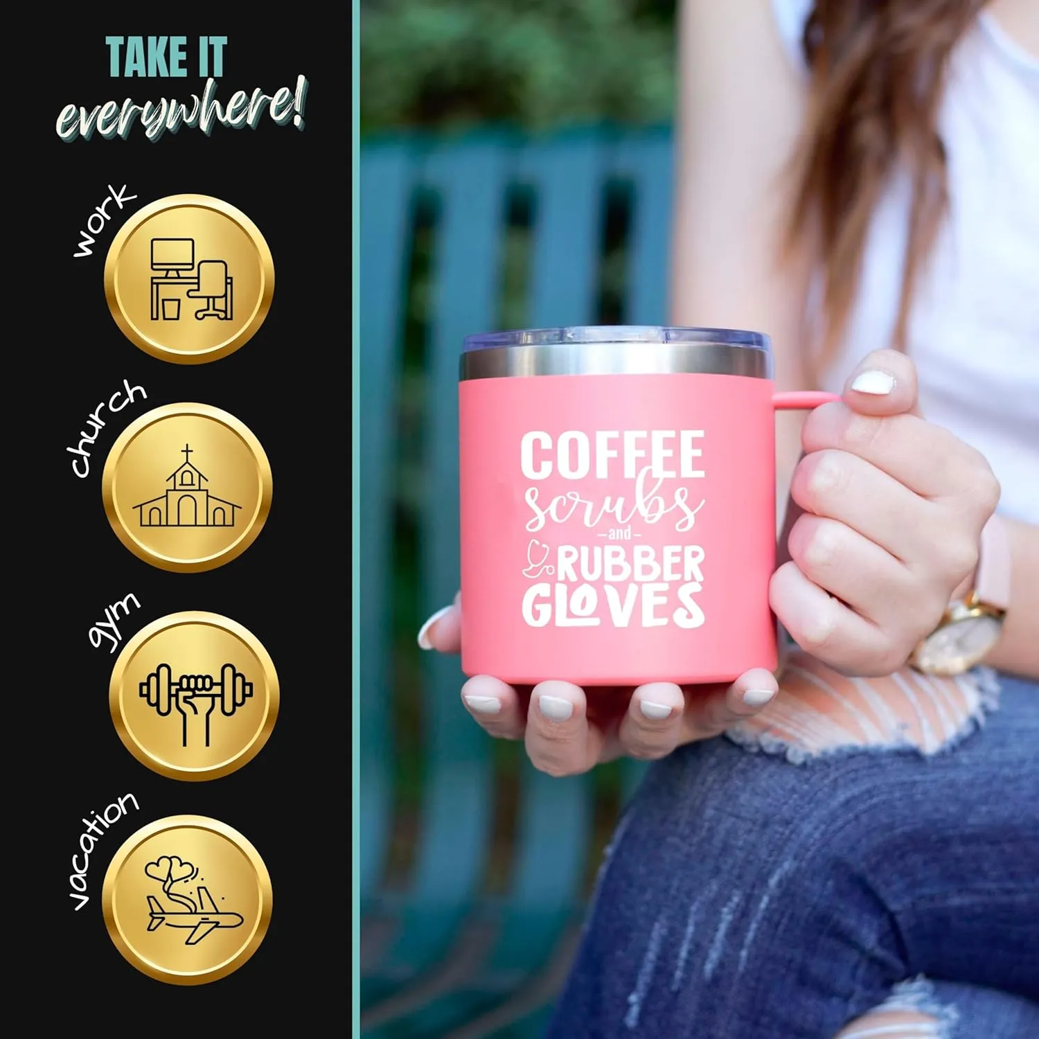 Brooke & Jess Designs Coffee Scrubs 14 oz Coffee Cup Tumbler Mug with Lid - Gift for Nurse, RN, CNA, LPN, Nursing Student, Doctor, Nurses Week