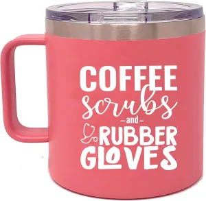 Brooke & Jess Designs Coffee Scrubs 14 oz Coffee Cup Tumbler Mug with Lid - Gift for Nurse, RN, CNA, LPN, Nursing Student, Doctor, Nurses Week