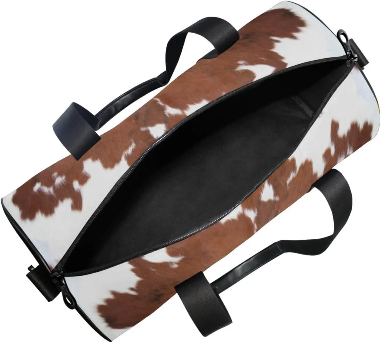 Brown Cow Fur Skin Animal Texture on White Portable Gym Bag, Travel Bag, Luggage bag, Sports Bag, Toiletry Bag with Handles, Detachable Shoulder Strap 17.6 x 9 x 9 inch