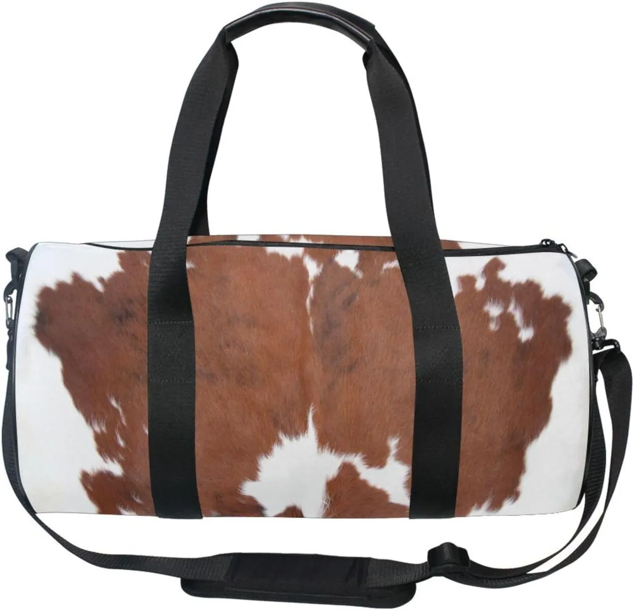Brown Cow Fur Skin Animal Texture on White Portable Gym Bag, Travel Bag, Luggage bag, Sports Bag, Toiletry Bag with Handles, Detachable Shoulder Strap 17.6 x 9 x 9 inch