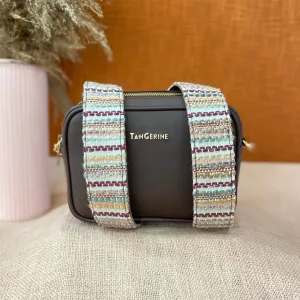Brown Dual Compartment Sling Bag with Red Tribal Belt