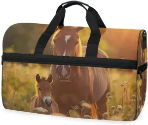 Brown Horse Travel Duffel Bag Luggage Sports Gym Bags With Shoes Compartment Large Capacity Lightweight Duffle Bag For Men Women